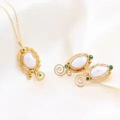 İnci Ve Zebercet Doğaltaşlı Gümüş Set