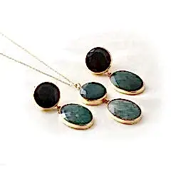 Zümrüt Doğaltaşlı Gümüş Set