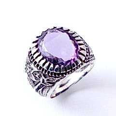 Ametist Doğaltaşlı Erkek Gümüş Yüzük