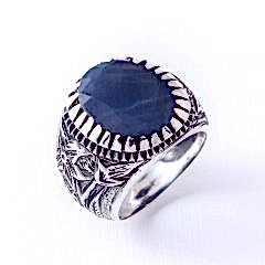 Safir Doğaltaşlı Erkek Gümüş Yüzük