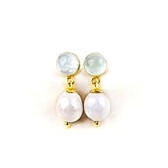 İnci ve Akuamarin Doğaltaşlı Gümüş Küpe