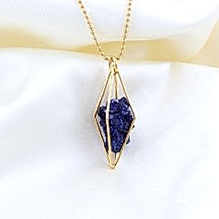 Azurit Doğaltaşlı Kafes Kolye