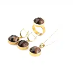 Dumanlı Kuvars Doğaltaşlı Gümüş Set