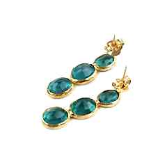 Dublet Zümrüt Doğaltaşlı Gümüş Küpe