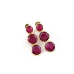 Dublet Yakut Doğaltaşlı Gümüş Küpe