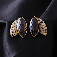 Dumanlı Kuvars ve Opal Taşlı Gümüş Küpe