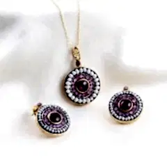 Hassoniti Yakut Ve İnci Doğaltaşlı İkili Set