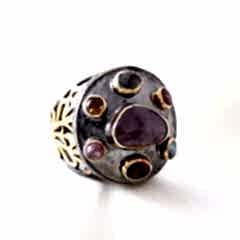 Safir ve Turmalin Doğaltaşlı Etnik Gümüş Yüzük