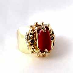 Mercan Doğaltaşlı Erkek Elmas Yüzük