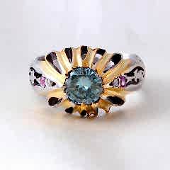 Mozanit ve Yakut Doğaltaşlı Elmas Erkek Yüzük