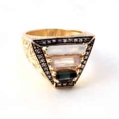 Piramit Turmalin Doğaltaşlı Elmas Erkek Yüzük