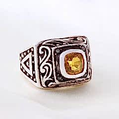 Sitrin Doğaltaşlı Elmas Erkek Yüzük