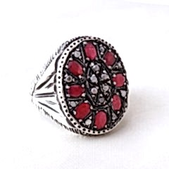 Yakut Doğaltaşlı Elmas Erkek Yüzük