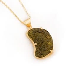 Ay Model Moldavit Doğaltaşlı Gümüş Kolye