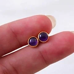 Ametist Doğaltaşlı Gümüş Minimal Küpe