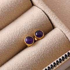 Ametist Doğaltaşlı Gümüş Minimal Küpe