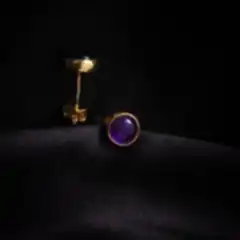 Ametist Doğaltaşlı Gümüş Minimal Küpe