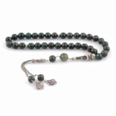 Zümrüt Doğal Taşlı Osmanlı Tuğralı Gümüş Püsküllü Tesbih