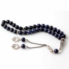 Ay Yıldız Püsküllü Safir Doğal Taşlı 925 Ayar Gümüş Tesbih