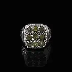 Peridot Doğaltaşlı Özel Tasarım Erkek Gümüş Yüzük