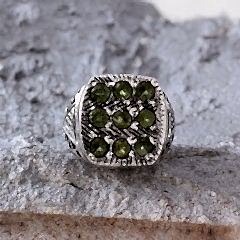 Peridot Doğaltaşlı Özel Tasarım Erkek Gümüş Yüzük