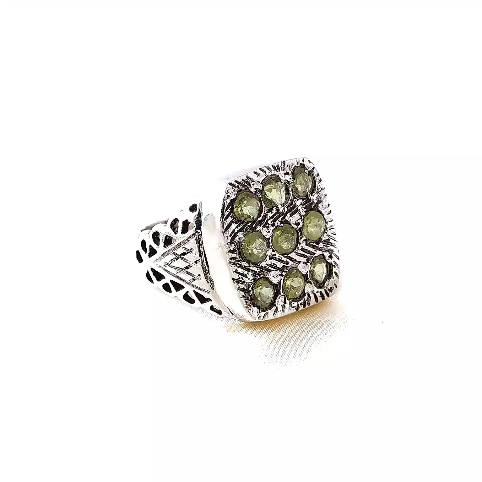 Peridot Doğaltaşlı Özel Tasarım Erkek Gümüş Yüzük