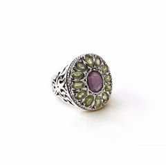 Peridot ve Yakut Doğaltaşlı Gümüş Erkek Yüzük