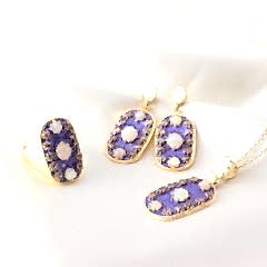 Opal Doğaltaşlı Elmas Mineli Gümüş Set