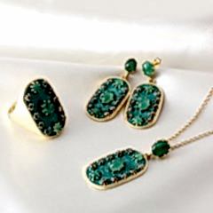 Elmas, Zümrüt Doğaltaşlı Mineli Gümüş Set