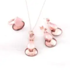 Pembe Kuvars Doğaltaşlı Gümüş Set