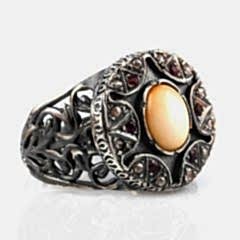 Elmas ve Opal Doğal Taşlı 925 Ayar Gümüş Erkek Yüzük