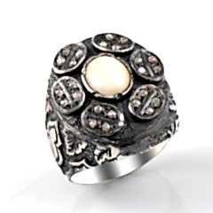 Opal Doğal Taşlı Elmas Erkek Yüzük