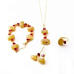 Kehribar ve Yakut Doğaltaşlı Gümüş Set