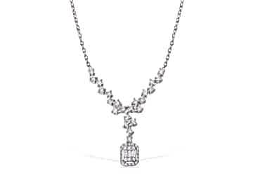 14 Ayar Beyaz Altın Baget Pırlantalı Kolye 14 Ayar Beyaz Altın Baget Pırlantalı Kolye