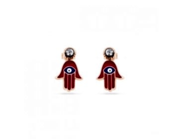 Elmas Taşlı Kırmızı Mineli Fatımanın Eli Küpe Elmas Taşlı Kırmızı Mineli Fatımanın Eli Küpe